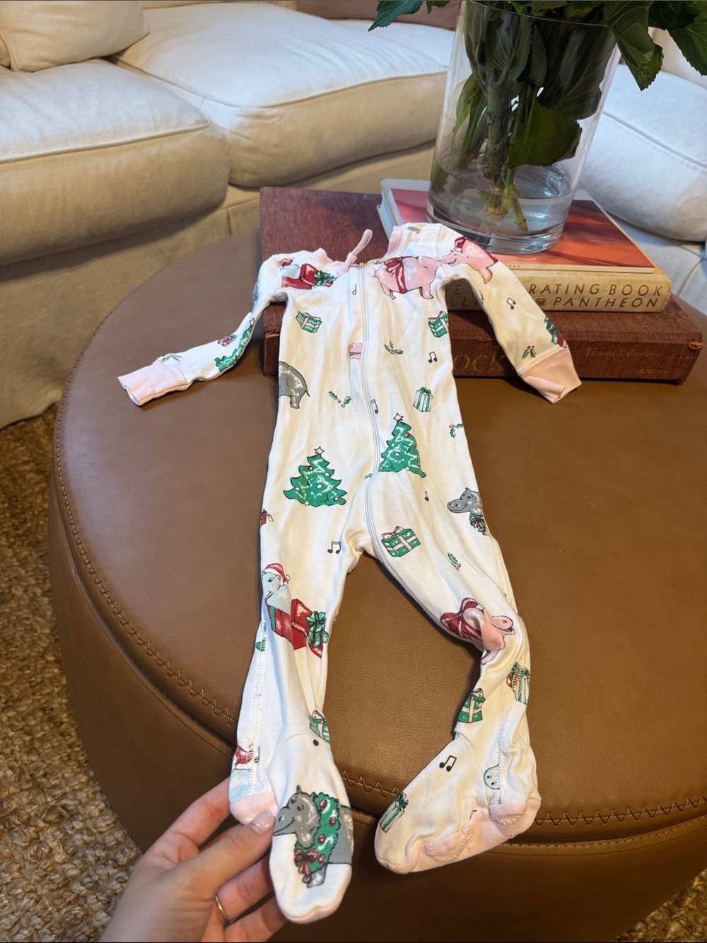 The Beaufort Bonnet Company White & Pink Holiday Tree Footed One-Piece